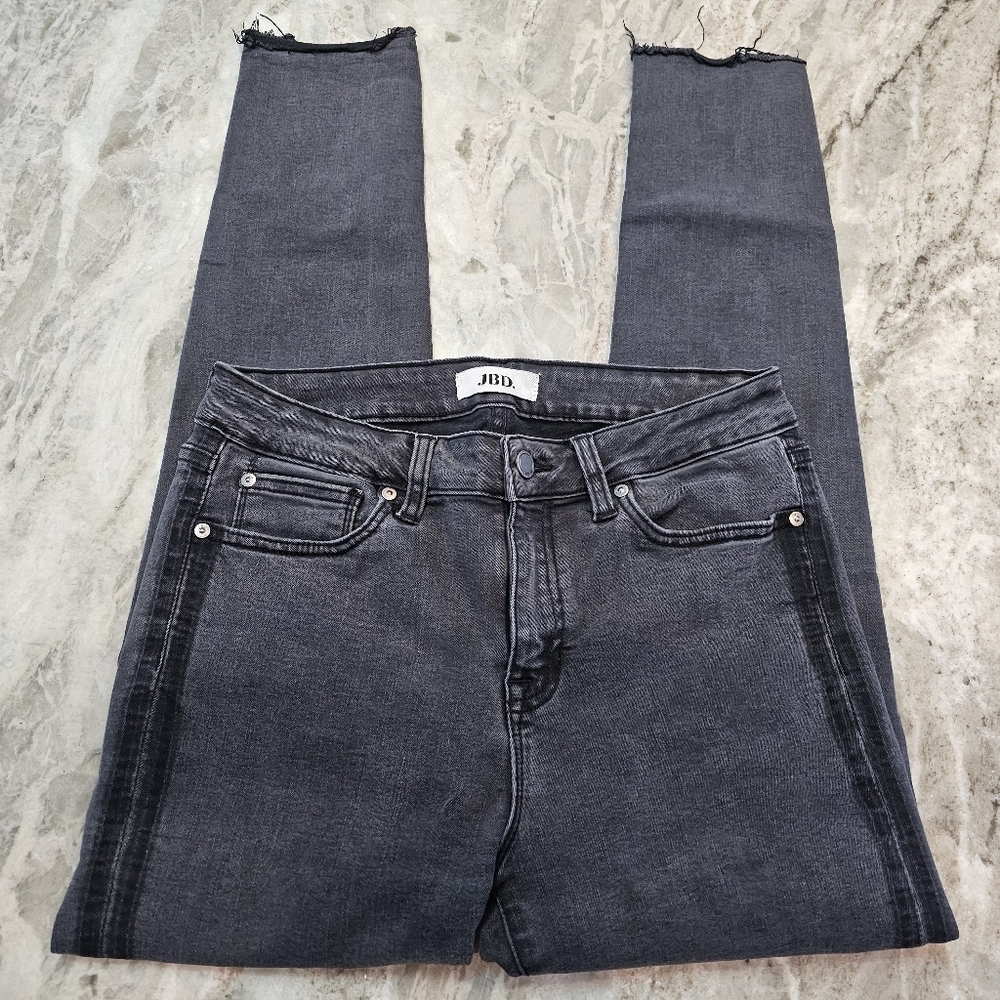 JBD Just Black Denim Skinny Jeans Women's Size 28 Raw Hem Black Wash High Rise